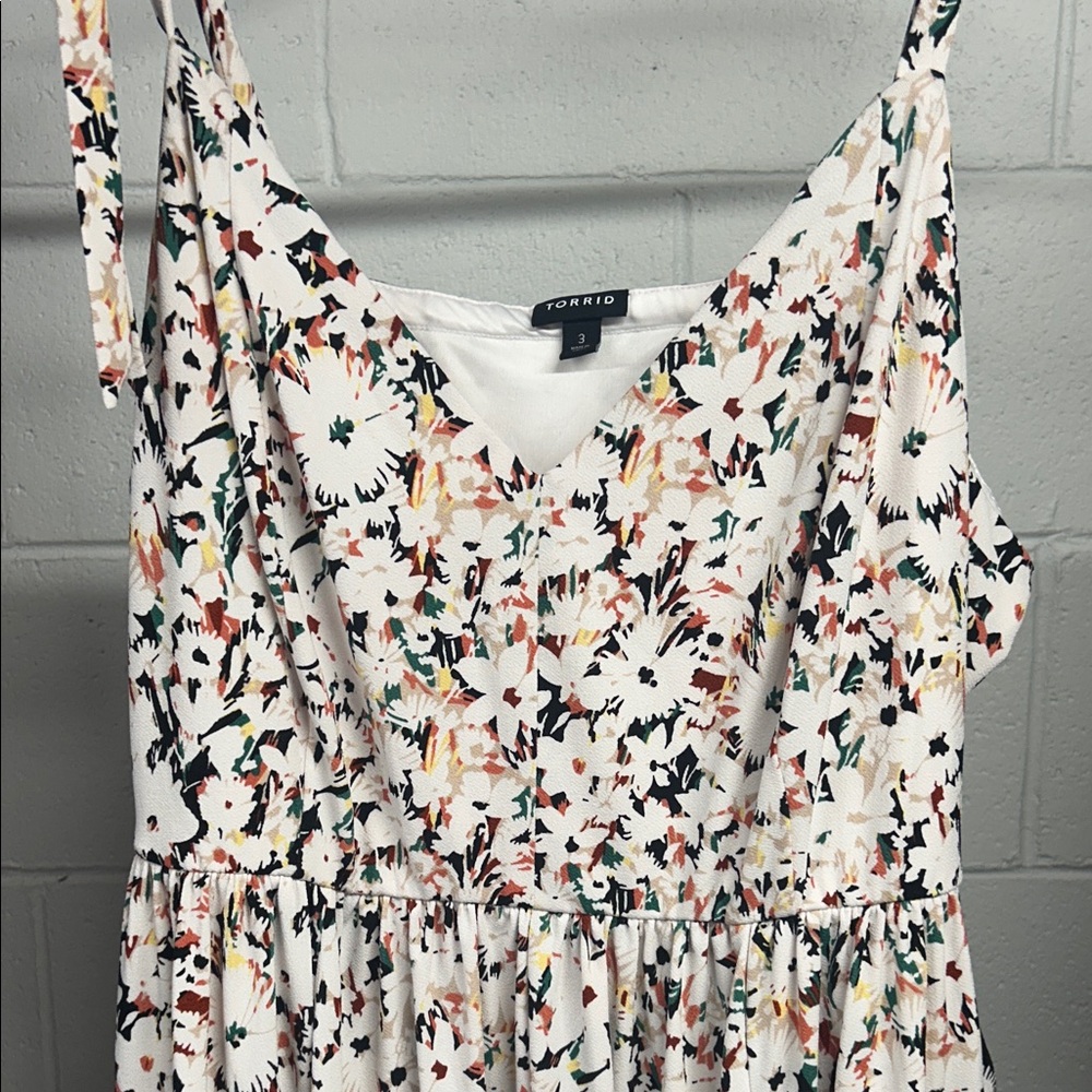torrid White Multicolor Floral Tie-Shoulder Mini Dress